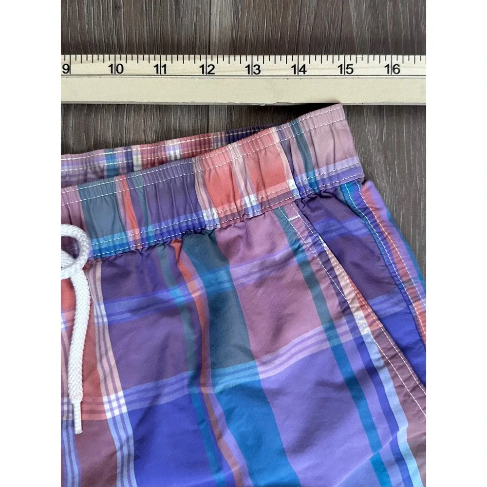 J.Crew Preppy Plaid Purple Orange Blue Board Shorts Medium Coastal Sunset Beachy